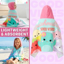 Squishmallows Hooded Towels for Girls, 100% Cotton Bath & Beach Towel Ponchos, Soft & Absorbent Kids Shower Swimming Wrap & Changing Robe, Pool, Travel & Holiday Essentials (Multi Squishmallows)
