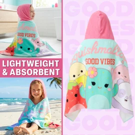 Squishmallows Hooded Towels for Girls, 100% Cotton Bath & Beach Towel Ponchos, Soft & Absorbent Kids Shower Swimming Wrap & Changing Robe, Pool, Travel & Holiday Essentials (Multi Squishmallows)