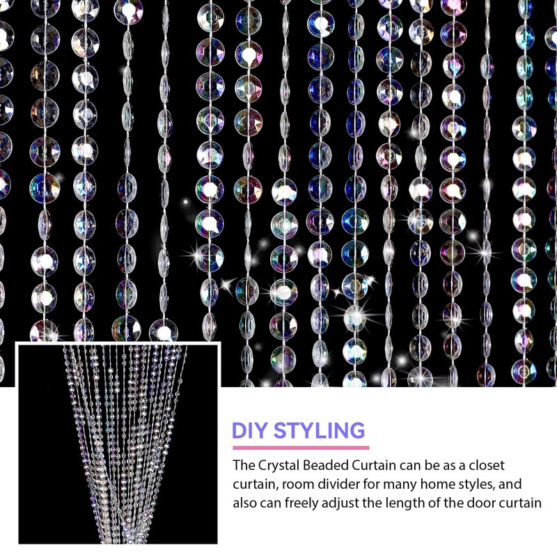 Boshen 2Panels Crystal Beaded Curtain 3FTx6.5FT Door Beads Clear Acrylic