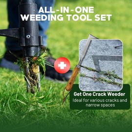 EZARC Garden Weeding Tool Set, Long Handle with Easy-Eject Mechanism, L-Shape Crack Weeder, All-in-One Tool for Garden (2 Pack), garden puller tool