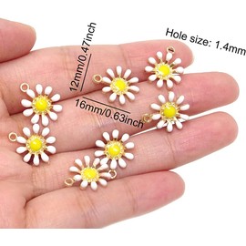 HugeDE 30 Pcs Enamel Daisy Flower Charms Necklace Bracelet Pendants Beads with Hole for Jewelry Making DIY Crafts,Yellow,White,1.3x1.6cm/0.5x0.6 inch
