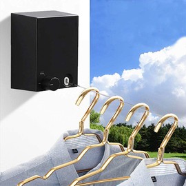 Homeme Black Retractable Clothesline with Adjustable 13.8ft Stainless Steel Line Rope Hotel Style Heavy Duty Wall Mounted Laundry Drying Line for Home, Backyard, Bathroom,Maximum Load 44lbs.