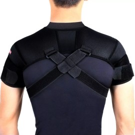 Kuangmi Double Shoulder Support Brace Strap Wrap Neoprene Protector,L