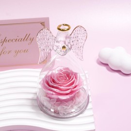 Yamonic Mom Birthday Gifts for Mom, Angel Figurines with Real Rose Gifts for Her Mom Grandma,Preserved Flowers Rose Angel Figurines for Mothers Day Birthday Flowers Gifts for Women Her (Pearl Pink)