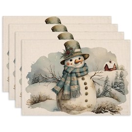 Bseical Set of 4 Christmas Place Mats, 30 x 45 cm, Christmas Place Mats, Washable, Linen Christmas Place Mats for Kitchen, Party Decoration (C)