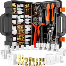 SOMELINE Automotive Wire Connectors Crimp Tool Kit, Crimper for 24-14 AWG Non-Insulated Quick Disconnect Terminals, with 2-9 Pin 2.8mm/6.3mm Plugs & Sockets, Includes Wire Stripper