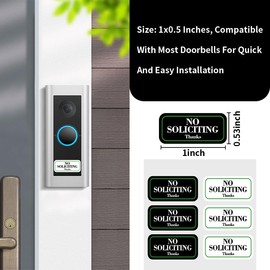 2 Pack Mini "No Soliciting" Sign for Doorbells - 1x0.5 Inches, Weatherproof & Easy to Install (6 Black + 6 White) - Compatible with Most Video Doorbells & Front Doors