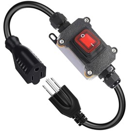 AWINLI Outdoor Extension Cable with Waterproof Switch,14AWG Specification 3-Plug Extension Cable AC 20A-125V,16A-250V Lnline Red LED Switch Ground Socket Plug (1.6Ft)