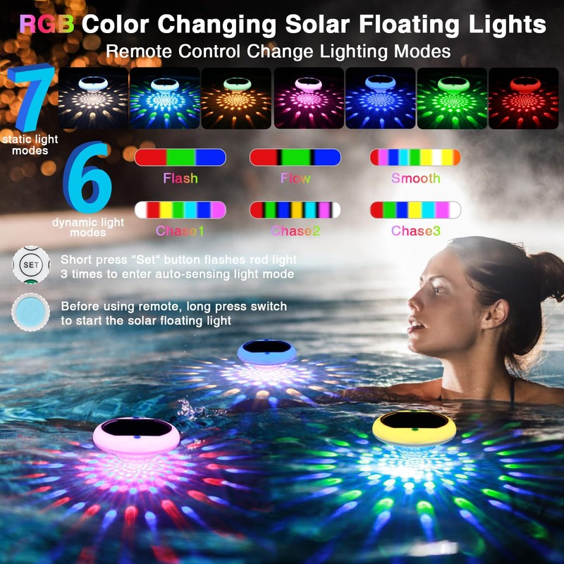 Solar Powered and USB Rechargeable Floating Pool Lights, 6.69 Inch