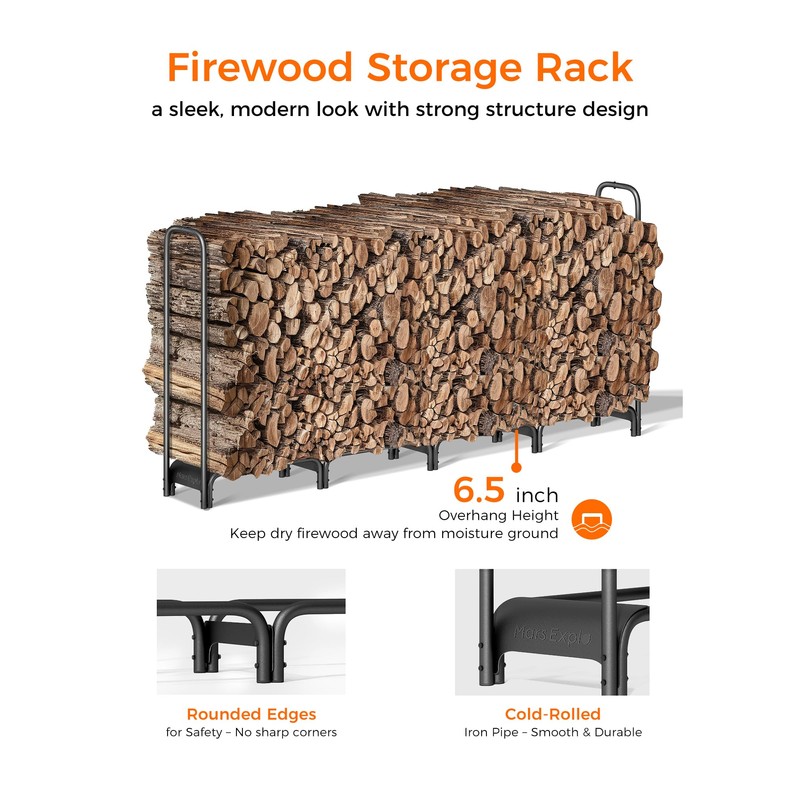 Mars Explo Firewood Rack, 8ft Heavy Duty Fire Wood Storage