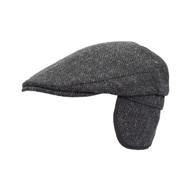 WALKER AND HAWKES - Edward - Unisex Flat Cap with Ear Flaps - Harris Tweed, gunmetal grey