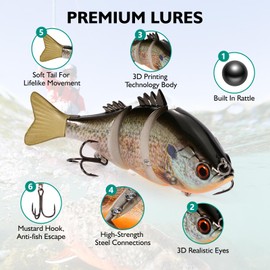 FONMANG 3-Pieces Swimbait Fishing Lures, Lifelike Bluegill Multi -Jointed Slow Sinking Swim Bait, Fishing Lure for Bass, Walleye and Pike in Freshwater and Saltwater,Gift for Men-Yellow