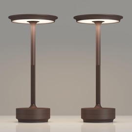 TBBGA 2 Pack Rechargeable Cordless Table Lamps, 5000mAh Portable Battery Table Light, 3 Color Stepless Dimming LED Table Light with Memory Function, for Outdoor/Home/Patio/Restaurant.(Rust)