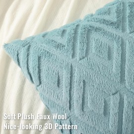 CJWLKJ 2Pcs Soft Faux Fur Throw Pillow Covers 18x18 - Plush Short Wool Velvet Decorative Pillow Covers - Couch Sofa Pillow Covers for Living Room - with 3D Diamond Pattern (Light Blue)