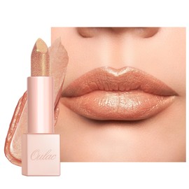OULAC Moisturising Shine Lipstick Golden Nude, Shimmering with Shiny Surface, Creamy Texture, Lip Care for Moisturising Lips, Infinity Moisture Vegan 13 Sahara Glow