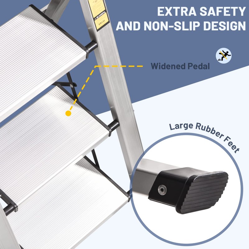 XinSunho 4 Step Ladder, Retractable Handgrip Folding Step Stool with