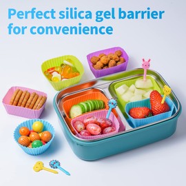 Silicone Lunch Bento Box, 52 Pack Bento Lunch Box Bundle Dividers with Food Picks Lunch Accessories, Durable, Reusable, BPA-Free, Freezer and Dishwasher Safe