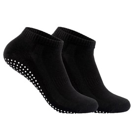 LIDOUK Womens Non Slip Yoga Socks black, ladies Anti-slip Pilates Socks,Fall Prevention Ankle Socks for Ballet, Dance, Home Workout,Yoga（2 Pairs）