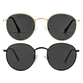JOVAKIT Small Round Polarized Sunglasses for Women Men Classic Vintage Retro Frame UV Protection (Gold/Grey + Black/Grey)