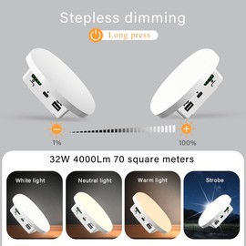 M.Y.Z. Wanderer Portable LED Camping Light, Rechargeable, 3 Light Colors ＆ Stepless Dimming Tent Light, Magnetic Basefor Hurricane Emergencies, Outdoor, Hiking, Home（White）