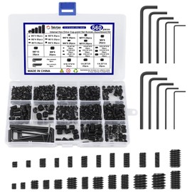 560PCS 25 Sizes Metric & SAE Set Screw Assortment Kit,12.9 Class Alloy Steel Internal Hex Drive Cup-Point Set Screws Assortment Kit with 10 Hex Wrenches, M3 to M8 and 1/8-40 to 5/16-18
