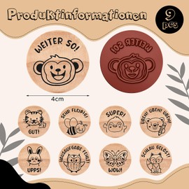 Faccito Set of 9 Wooden Teacher Stamps Motif Stamp Set Animals for School Child Rubber School Stamp Decorative Stamp for Teacher Reward Stamp Praise Stamp Gift for Teacher's Day (Cute Style)