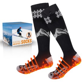 Heated Socks for Men Women, Rechargeable Electric Socks 5000mAh Battery with 4 Heating Levels 3D Heating for Skiing Hunting Riding Camping Hiking Fishing Cycling Outdoor Warm Winter Socks (Grey)