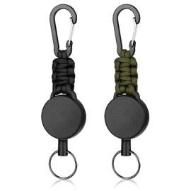 Mellbree Reel Key Chain with Carabiner, Set of 2, Extendable Key Reel, Lightweight, Durable, Maximum Length 23.6 inches (60 cm), Prevents Loss, black+khaki