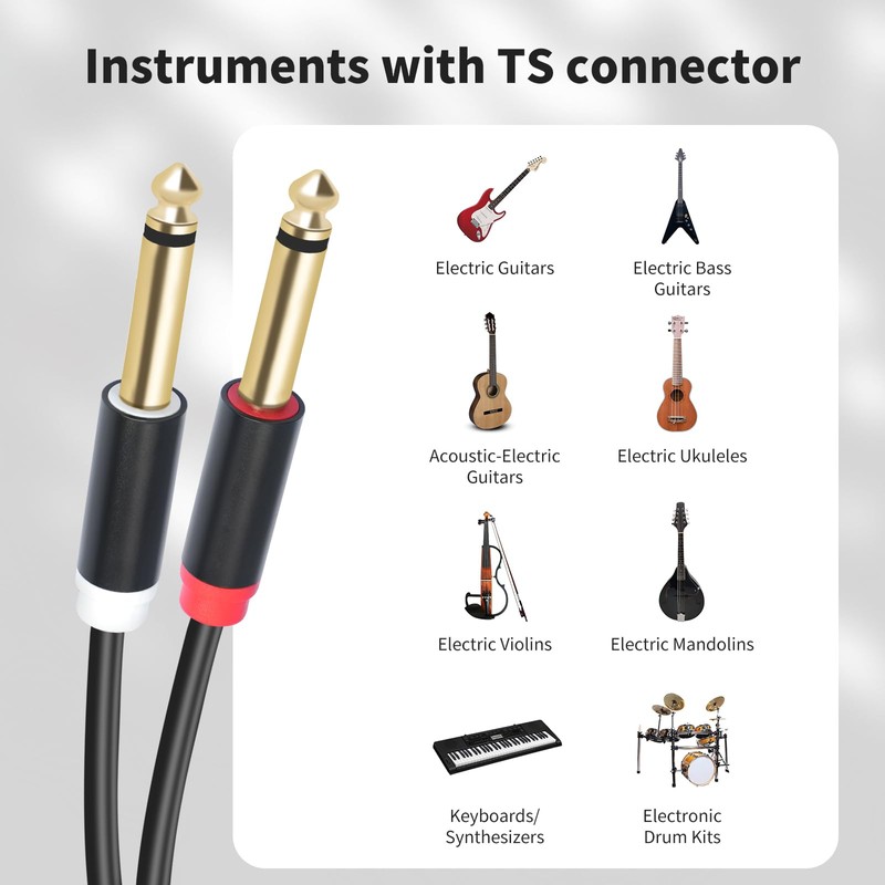 Menewstart Dual 1/4 TS to Dual RCA Stereo Audio Interconnect