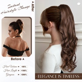 26 Inch Ponytail Extension for Black Women, Long Layered Pony Tails Hair Extensions, Wavy Synthetic Drawstring Ponytail for Black Women for Daily Use (Color: Light Brown Mixed Honey Blonde)