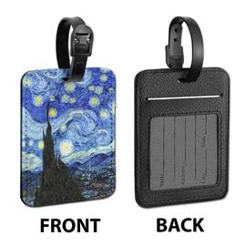 WIRESTER Set of 2 PU Leather Luggage Tag Name Tag Bag Tag for Travel Suitcase Baggage Luggage - Cafe Terrace at Night, The Starry Night by Van Gogh