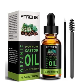 ETRONG Organic Castor Oil,Pure Cold Pressed Castor Oil for Eyebrows,Eyelashes,Hair Growth,Nails,and Skin with 1 Set of Eyebrow&Eyeliner Brushes (10 ml)