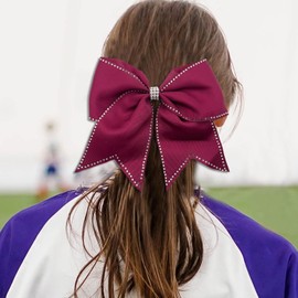 Hipcheer Large Rhinestones Cheer Hair Bows,12 PCS Glitter 7" Cheer Bows Ponytail Holder Girls Hair Bows for Cheerleaders Girls Softball Sports Competition (Maroon)