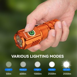 UNROEVS XC06 Mini Flashlight Rechargeable,Pocket Flashlight with Magnet,Super Bright Small Compact Flashlight,5 Modes EDC Flashlight for Camping,Emergency. (1, Orange)