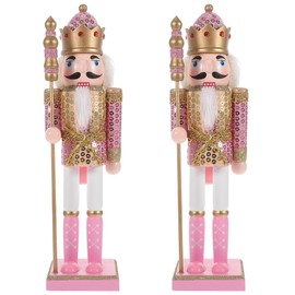 Garneck Pink Nutcracker- Pair of Christmas Nutcracker Ornament, Gorgeous Nutcracker with Cane and Crown, Glitter Nutcracker Figures Statue (11.79 INCH)