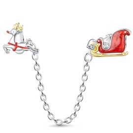 GNOCE Christmas Charm Bead Santa Chain Connect Charms 925 Sterling Silver Inlaid with Crystal & Gemstones Jewellery Gift for Women Girls Daughter Fit Bracelets / Necklace, Silver