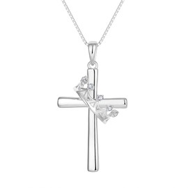 Vinoya Cross and Crown Necklace for Women 925 Sterling Silver White Gold Plated Pendant Necklaces Rotatable Crown Cross Necklace Jewelry