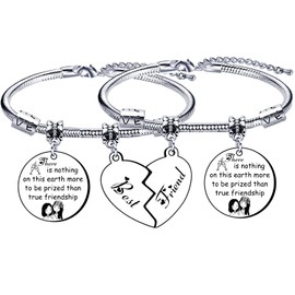 Lumengqi BFF Best Friends Women Teen Girls 2 PCS Charm Bangle Bracelets Broken Heart Double Pendant Friendship Gift