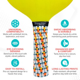 Groovy Grips Pickleball Paddle Grip Tape - Stylish Tennis Overgrips, Non-Slip & Precut Racket Grip for Pickleball, Tennis, Badminton (Aztec Burst, 1 Grip)