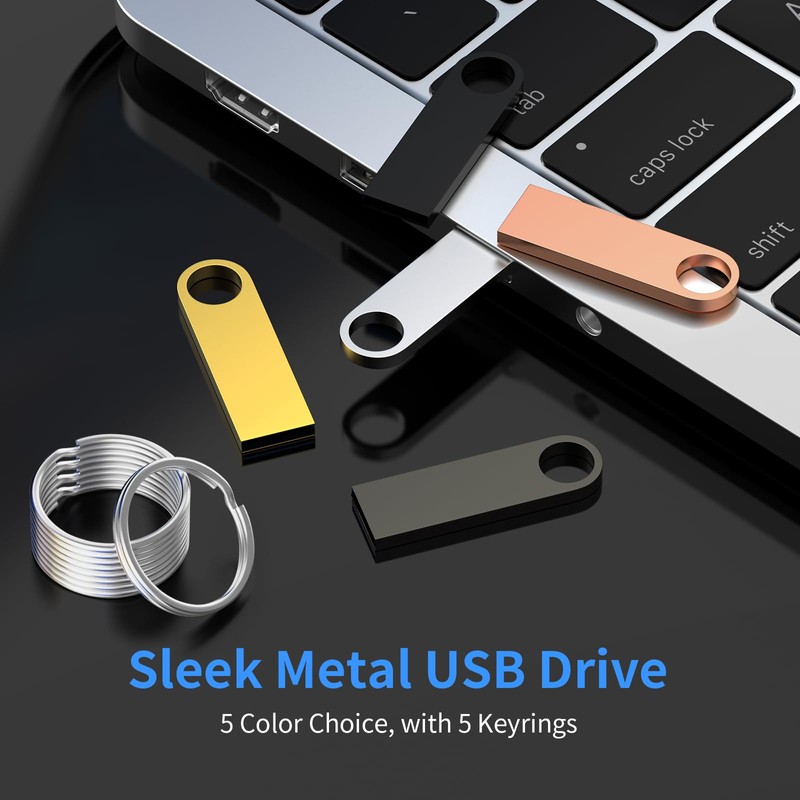 16GB USB Stick 2 Pack with Keychains, Wooolken Sleek Metal