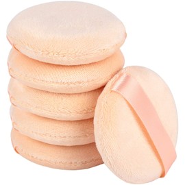 GOTH Perhk 6Pcs Cosmetic Powder Puff Loose Powder Puff Pads Soft Face Powder Puff Round Velour Puff With Ribbon Handle for Face Makeup Washable