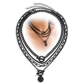 YNZGYBY Gothic Black Chain Layered Choker Necklace for Women Chunky Goth Black Grunge OT Buckle Necklaces Darkness Heart/Star/Coin Punk Statement Jewelry Gifts (Coin)