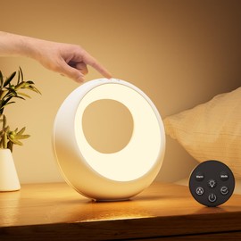 Bonsery Bedside Lamp Touch Dimmable Round with Remote Control, LED Table Lamp Wireless with RGB Colour Changing, Baby Night Light Children with Timer & Memory for Decoration Bedroom Living Room Gift