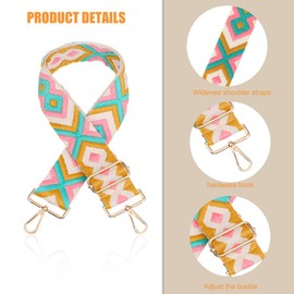 Wide Bag Strap, Adjustable Shoulder Strap, 5 cm Wide, Boho Shoulder Strap for All Shoulder Bags, Carry Bags and Handbags, 80-130 cm, Adjustable, Pack of 2 (Pink & Grey)