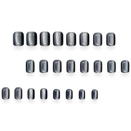 Shiny Black Press on Nails Short Square Fake Nails for Cat Eye Glue on Nails Glitter Bling Stick on Nails Glossy Artificial Acrylic Nails Reusable for Women Girls Daily Wear Manicure 24pcs