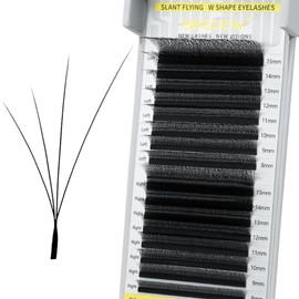 SEEDEW Tilt Tip 4D Eyelash Extension, Fox 4D 0.07 mm D Curl Mix 8-15 mm 12 Rows / Tray, Oblique Flying 4D Eyelashes for Lash Tech Artists Beauty Salon (XF4D-Black-0.07-D-MIX8-15) Type: XF4D
