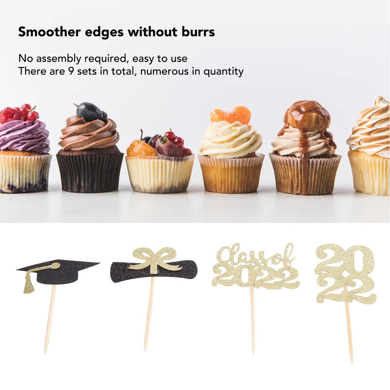 9Sets 2022 Graduation Cupcake Toppers Glitter Alphabet Numbers Diploma Bachelor