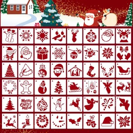 48PCS Christmas Stencils Templates, Christmas Stencils Template Reusable, Openwork Stencil Painting DIY Crafts on Wood Wall Home Decor, for Painting on Wood Paper Window Journal Scrapbook Card DIY