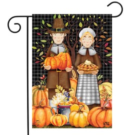 Pilgrims Thanksgiving Garden Flag Pumpkins Pie 12.5" x 18" Briarwood Lane