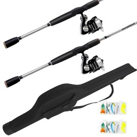 RHINR 2-Piece Fishing Rod and Spinning Reel Combos with Lures Set Fishing Bag Portable Fishing Rod Kit for Saltwater Freshwater Travel Fishermen Gift (7 FT)